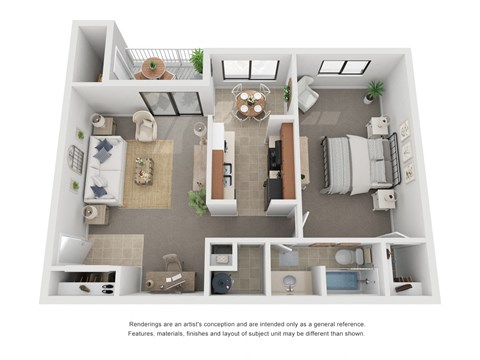 Floor plan for 1 bed, 1 bath, 670 sqft